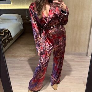 Free People Paisley Jumpsuit in Red and Purple